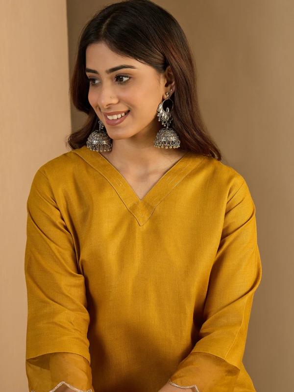 VP 9763 Y Riwaayat Yellow Women Cotton Blend Kurta Pant Set